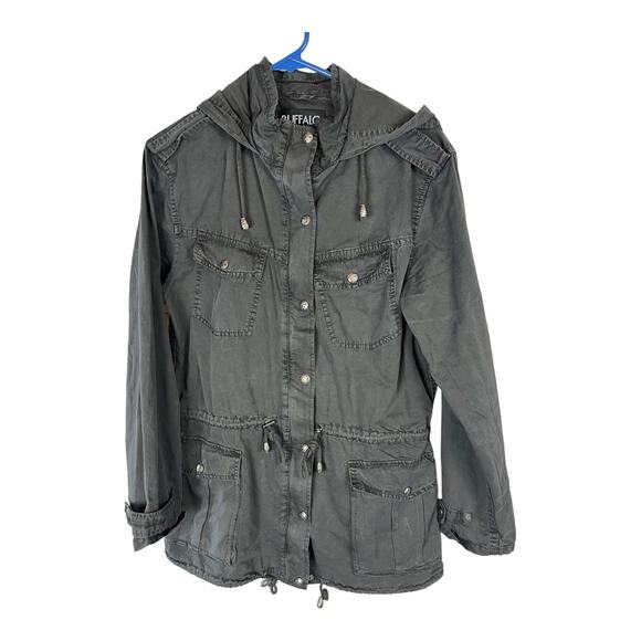 Black Cargo Jacket utility Buffalo David Bitton Cotton Coat Small Womens Pockets - Picture 1 of 8